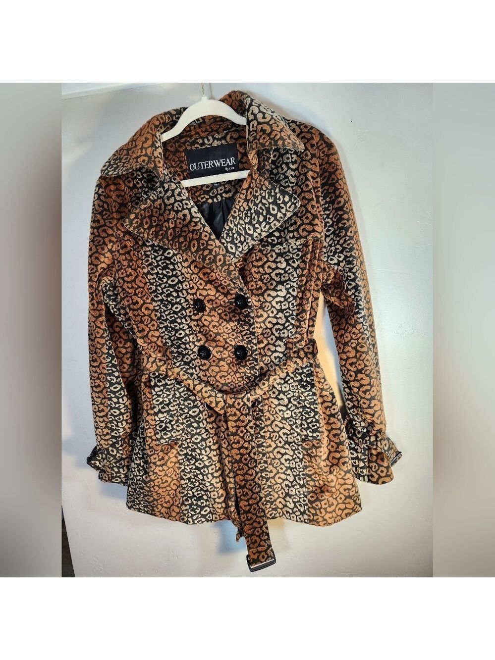 Outerwear by Lisa Leopard Print Women's Coat Dbl Breasted Lined Sz L